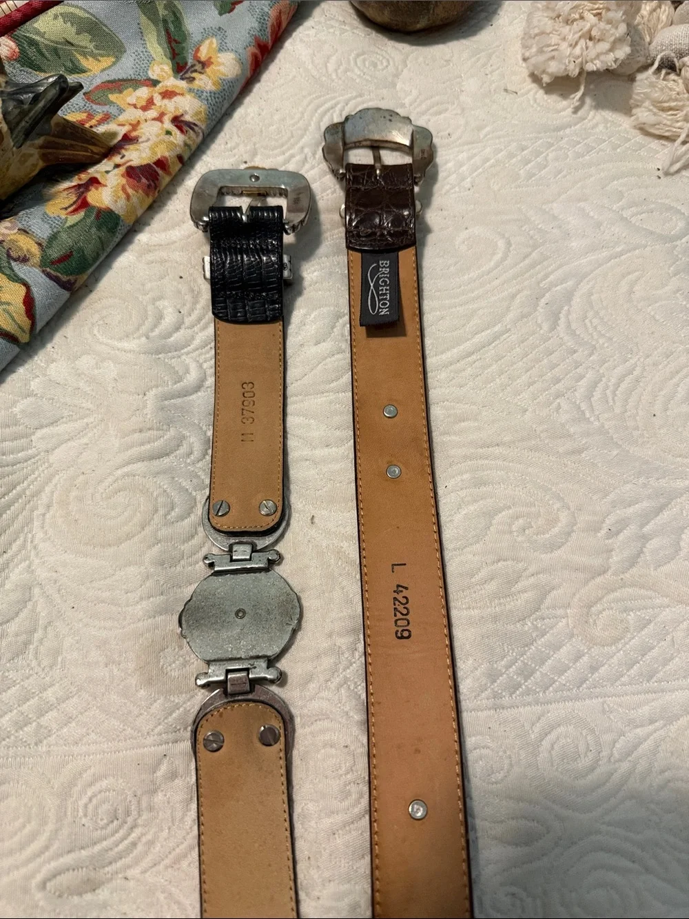 Brighton Black Leather Concho Belt with Gold Medallions, Medium and large